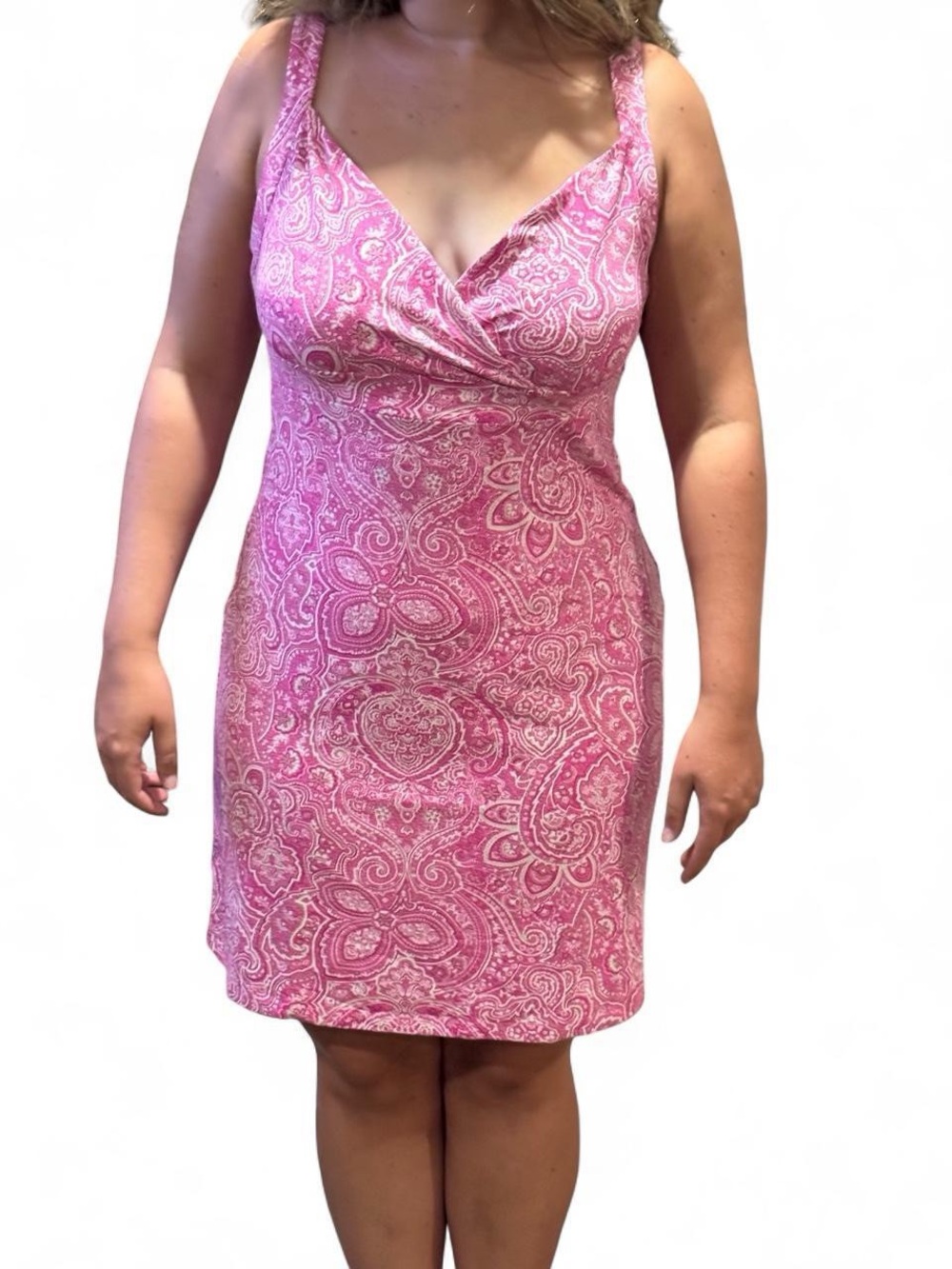 Charter Club Petite Pink Paisley Sleeveless V-Neck Tank Dress LP Casual Coastal